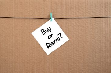 Buy or rent? Note is written on a white sticker that hangs with